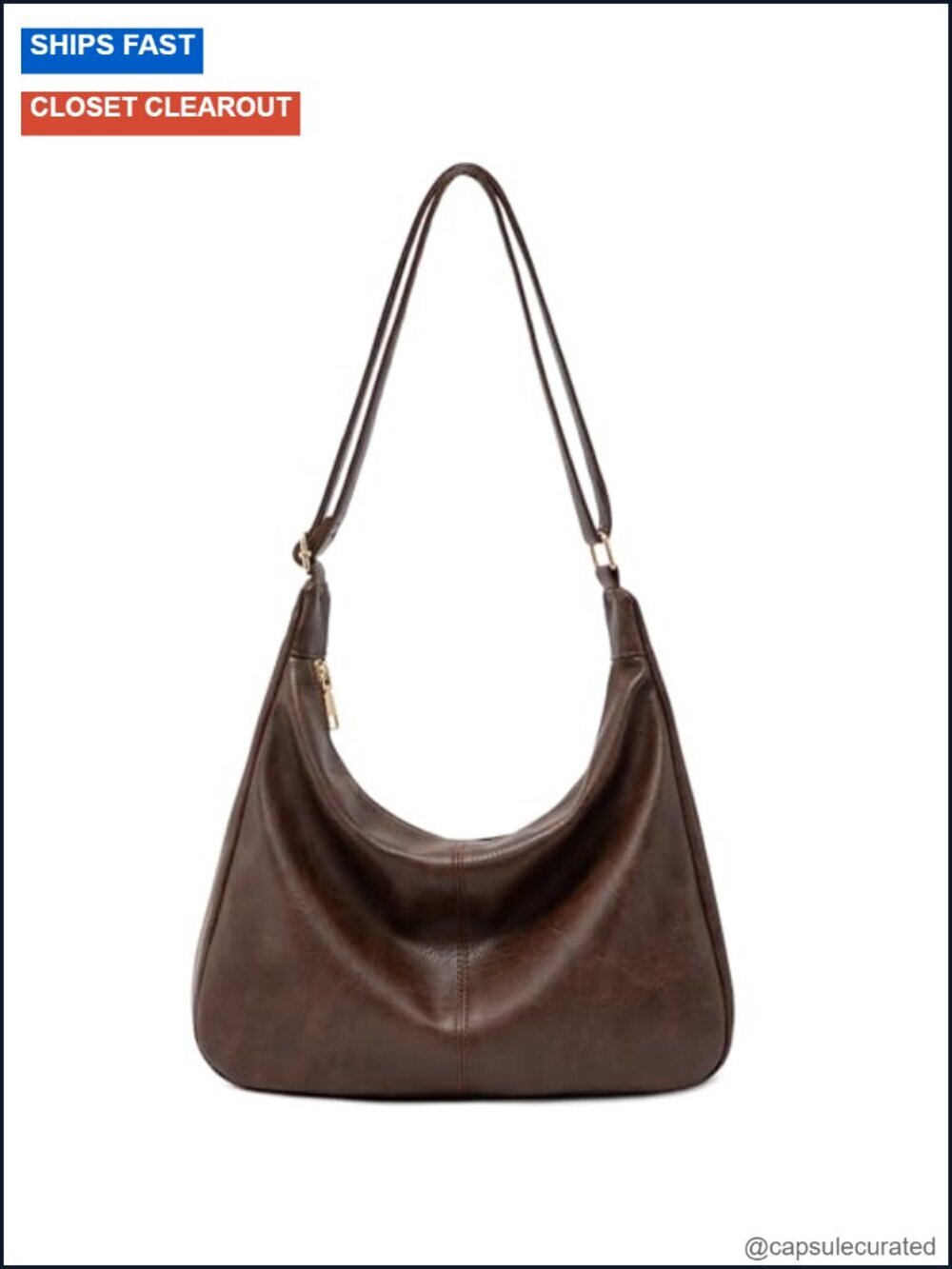 Foldable Vegan Leather Hobo Bag Adjustable Crossbody Slouchy Tote